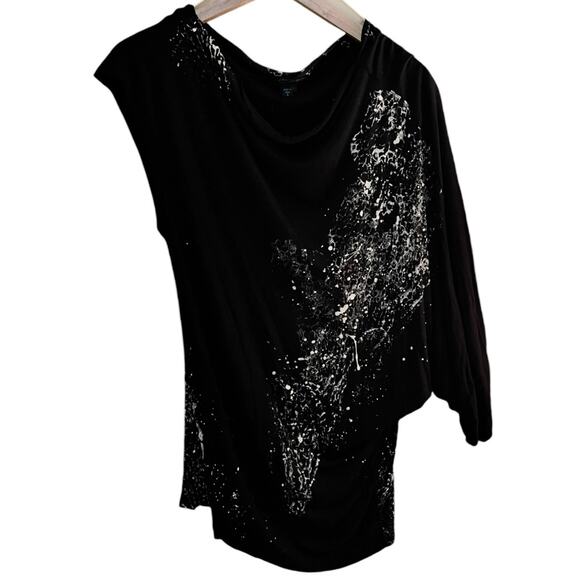 CECILIA DE BUCOURT One Shoulder Jersey Blouse Black Abstract Splash Design Small - Picture 1 of 9